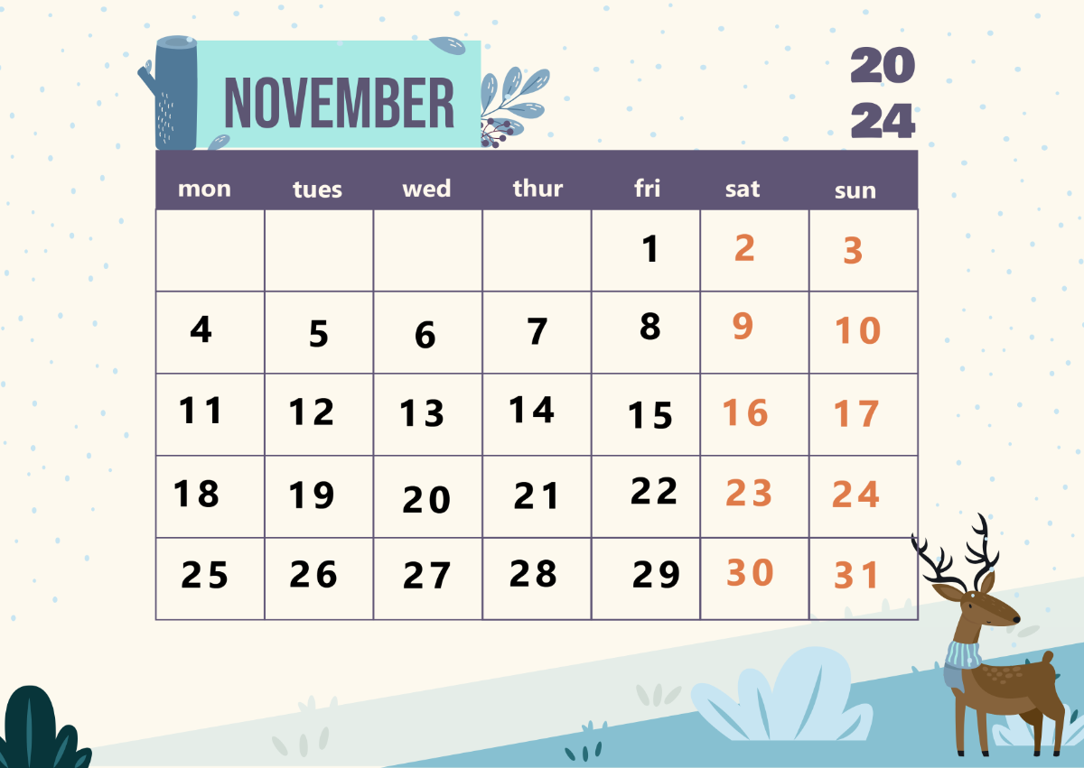 Editable November Calendar 2024 Template