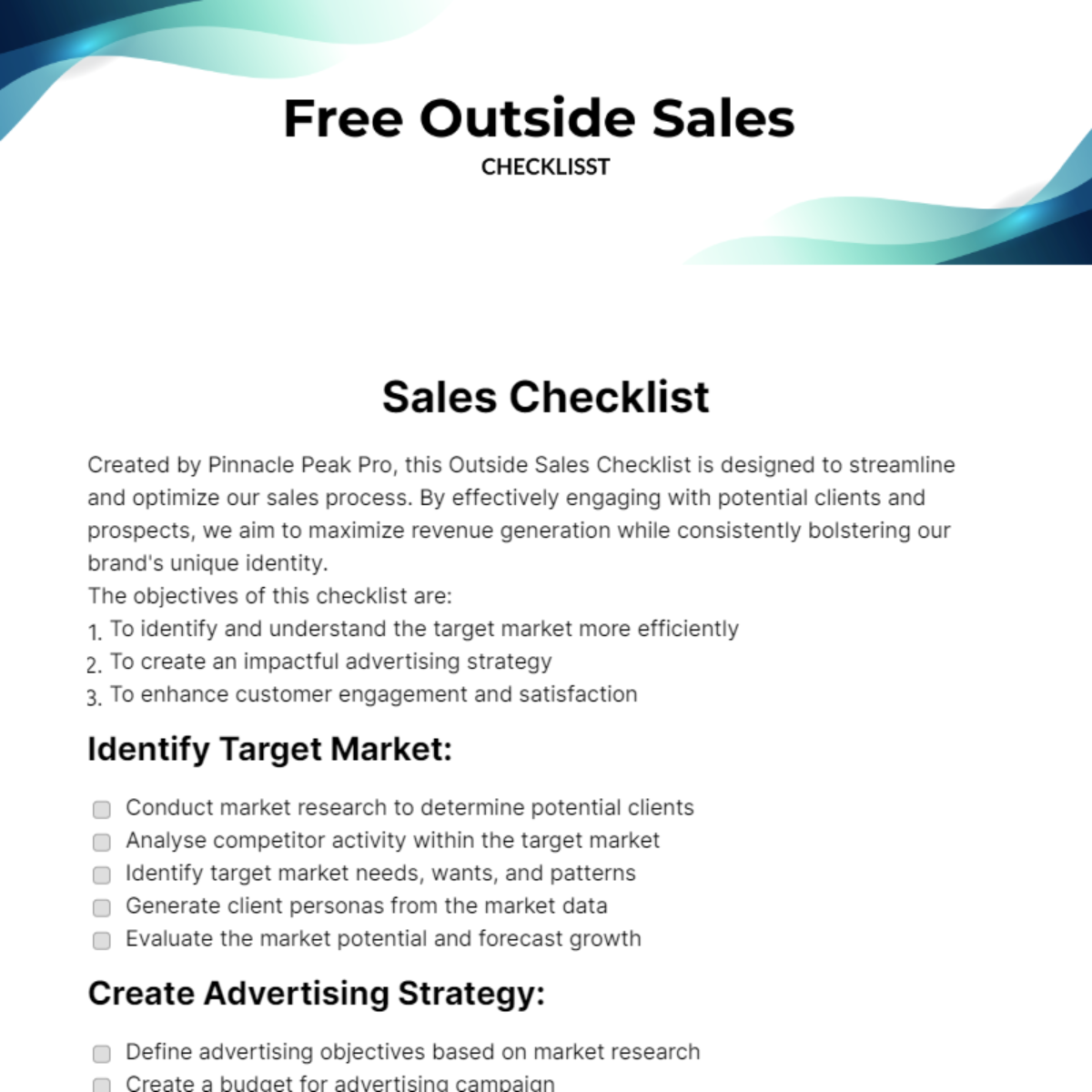 Outside Sales Checklist Template