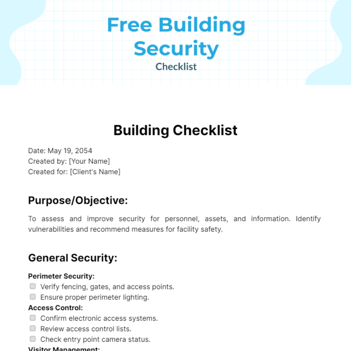 Free Building Security Checklist Template
