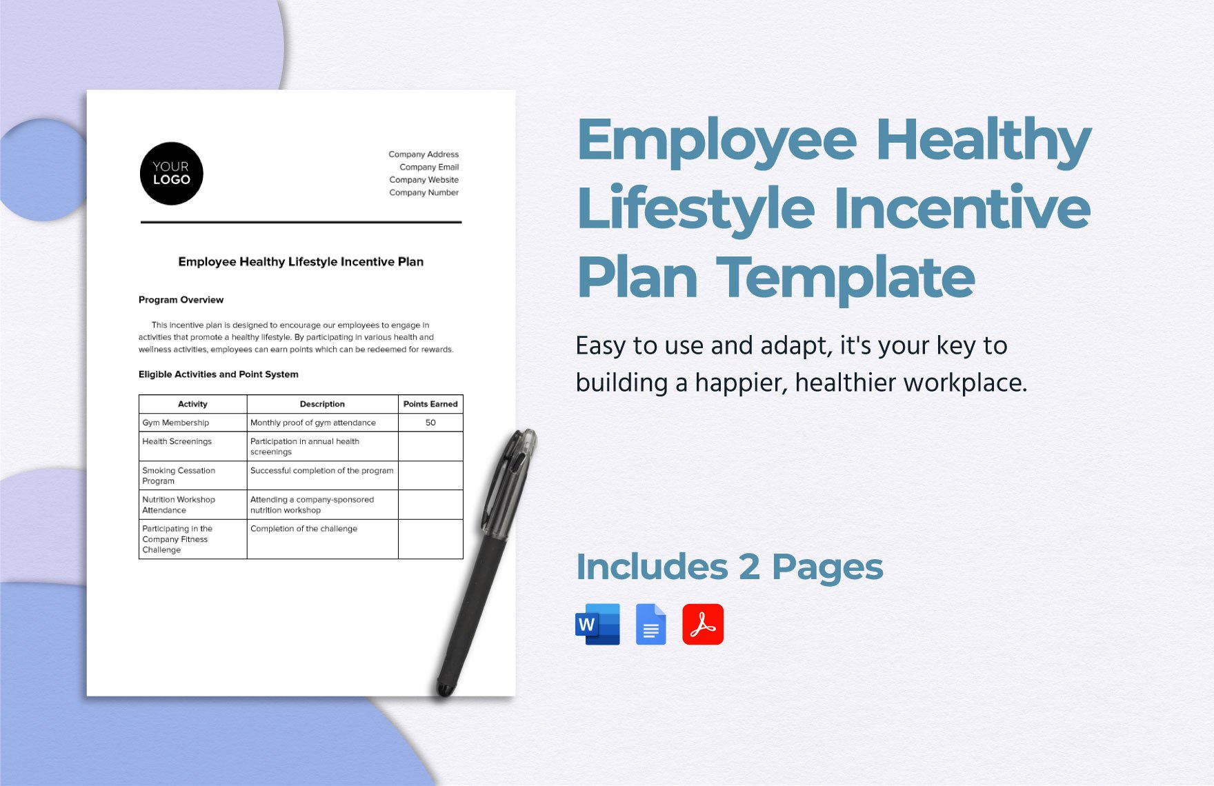 Employee Healthy Lifestyle Incentive Plan Template