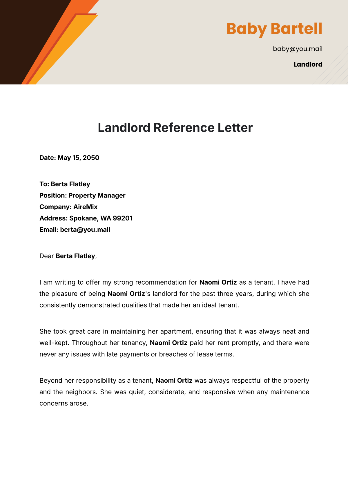 Landlord Reference Letter Template - Edit Online & Download