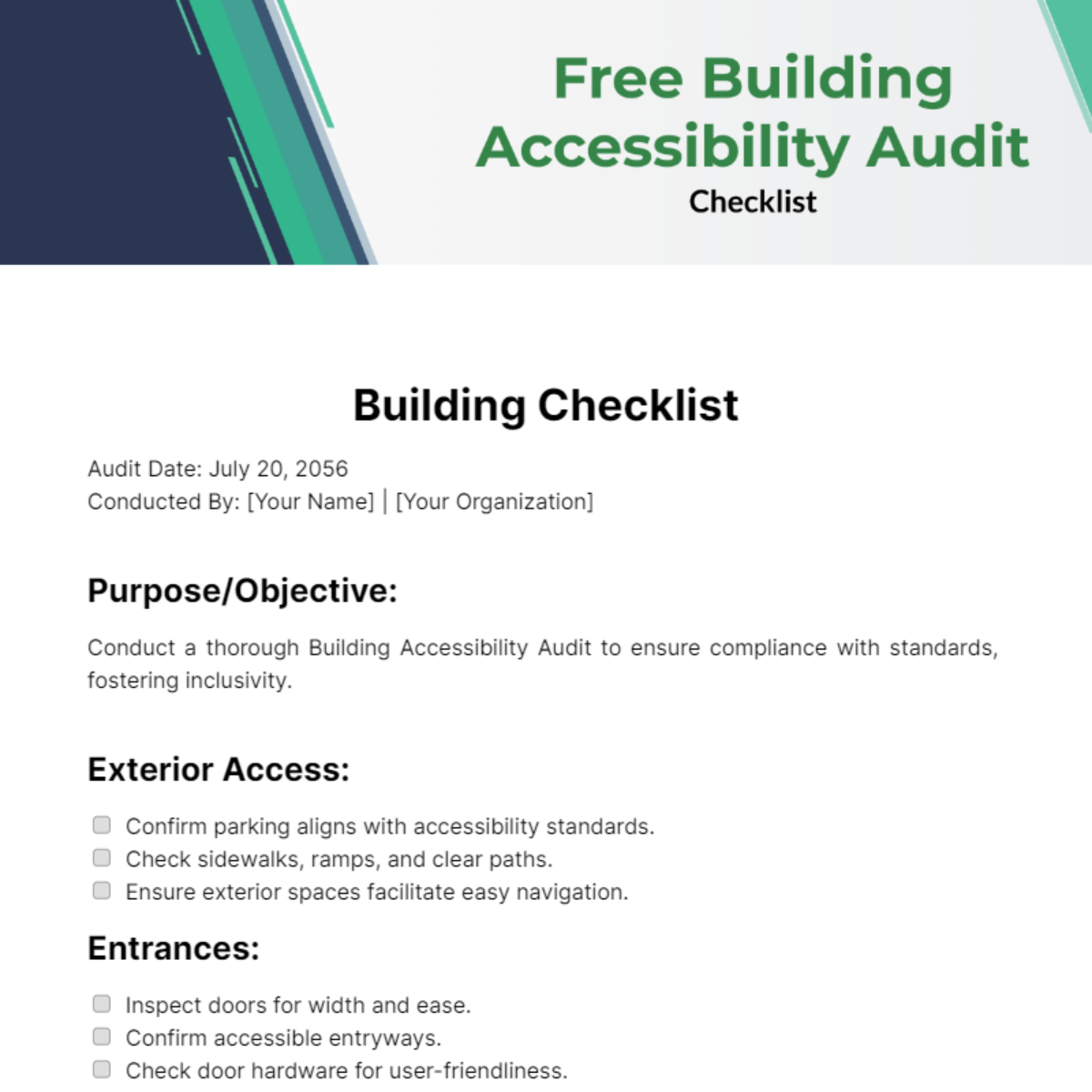 Free Building Accessibility Audit Checklist Template