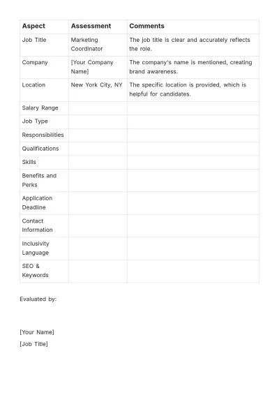 Free Job Posting Review HR Template to Edit Online