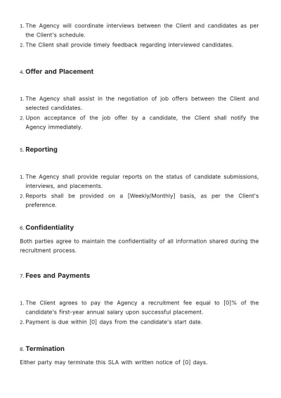 Free Recruitment Agency SLA HR Template to Edit Online