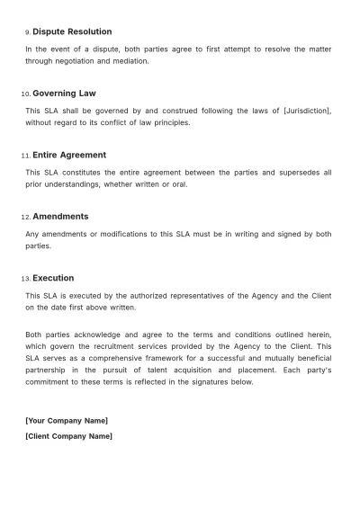 Free Recruitment Agency SLA HR Template to Edit Online