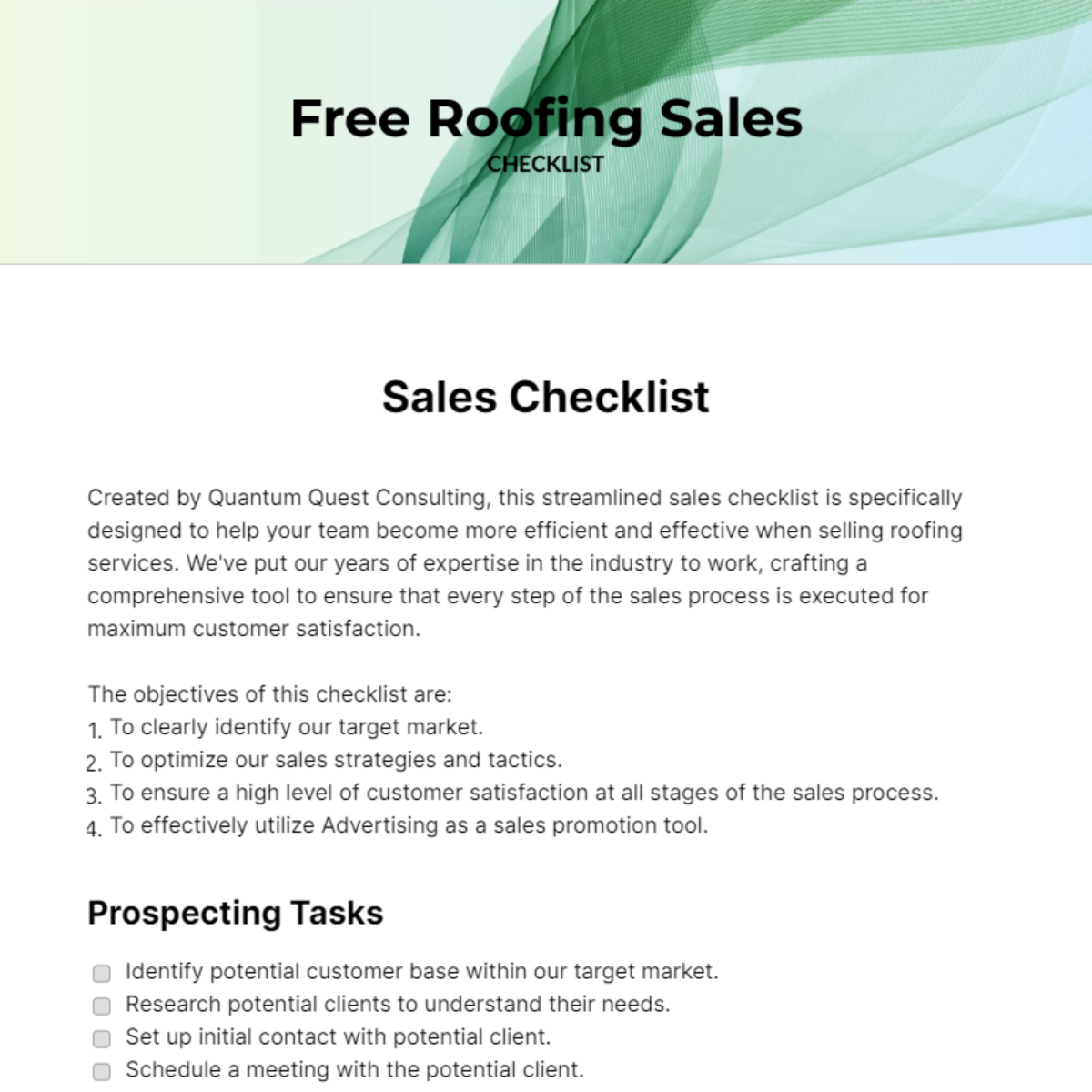 Roofing Sales Checklist Template