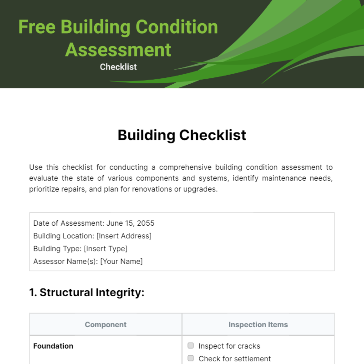 Free Building Condition Assessment Checklist Template