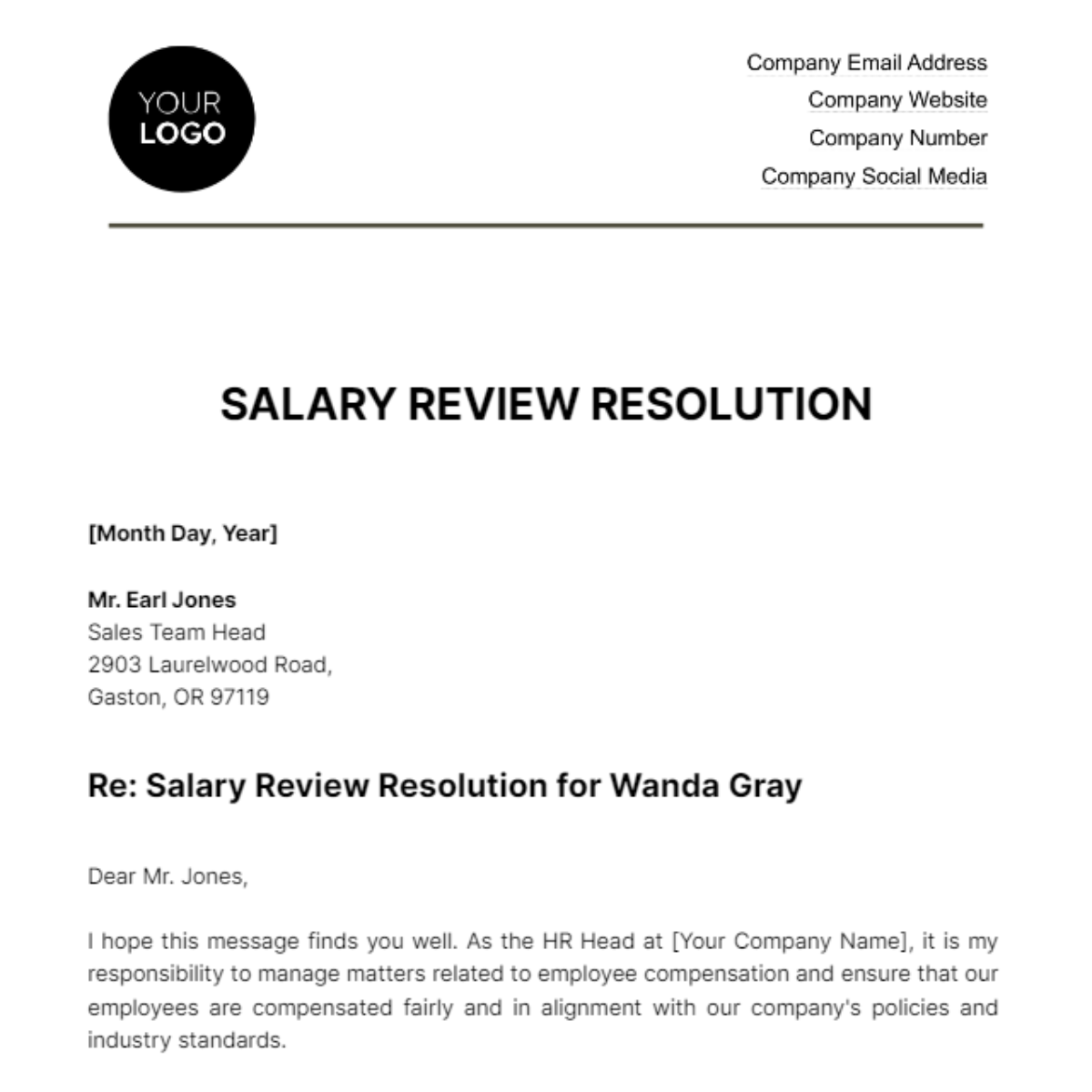 Salary Review Resolution HR Template