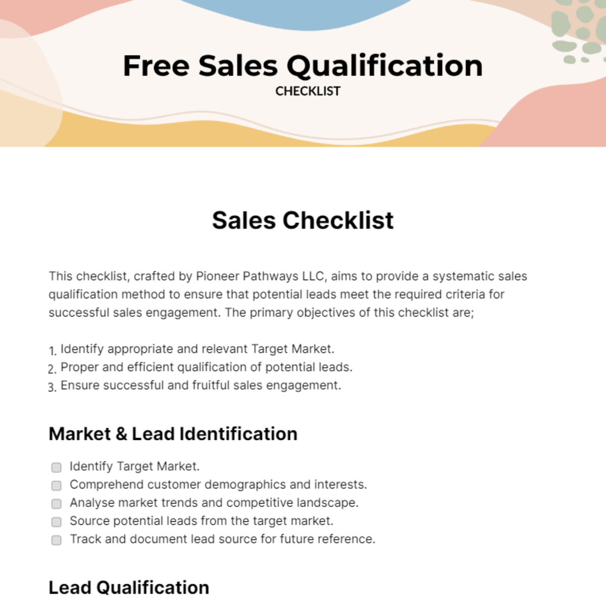 Sales Qualification Checklist Template