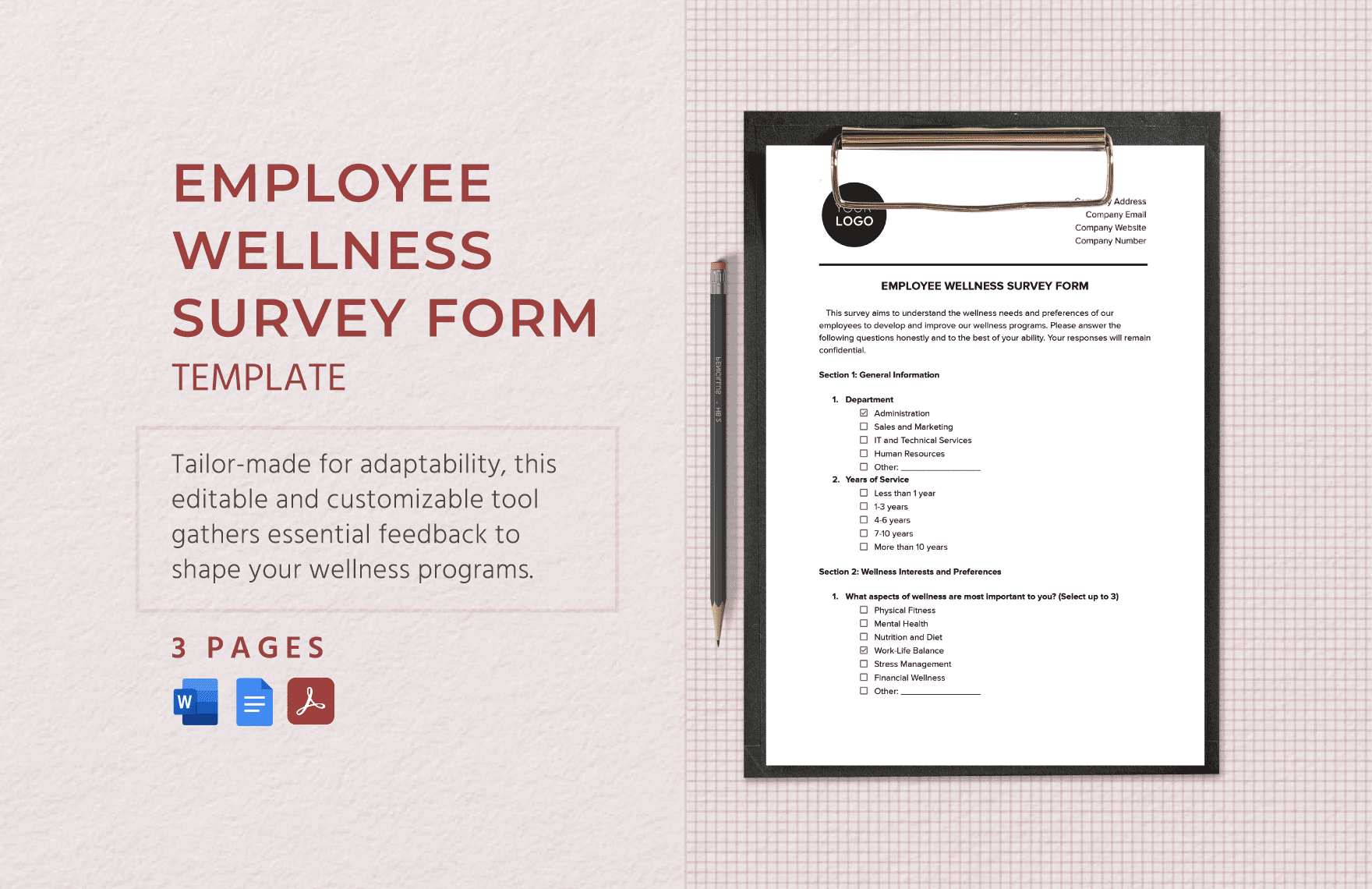 Employee Wellness Survey Form Template