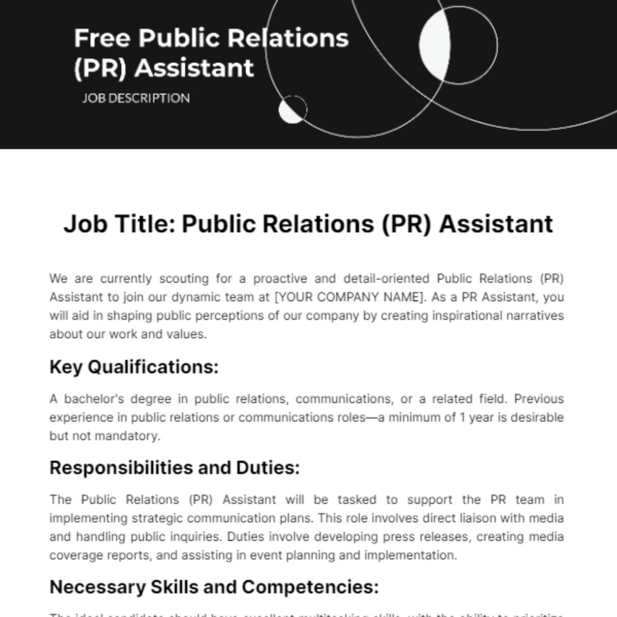Public Relations (PR) Assistant Job Description Template