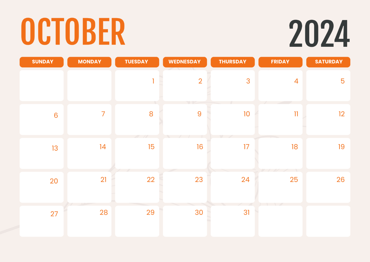Editable October Calendar 2024