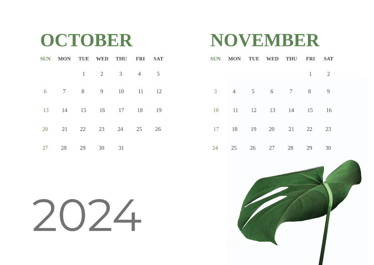October and November 2024 Calendar Template