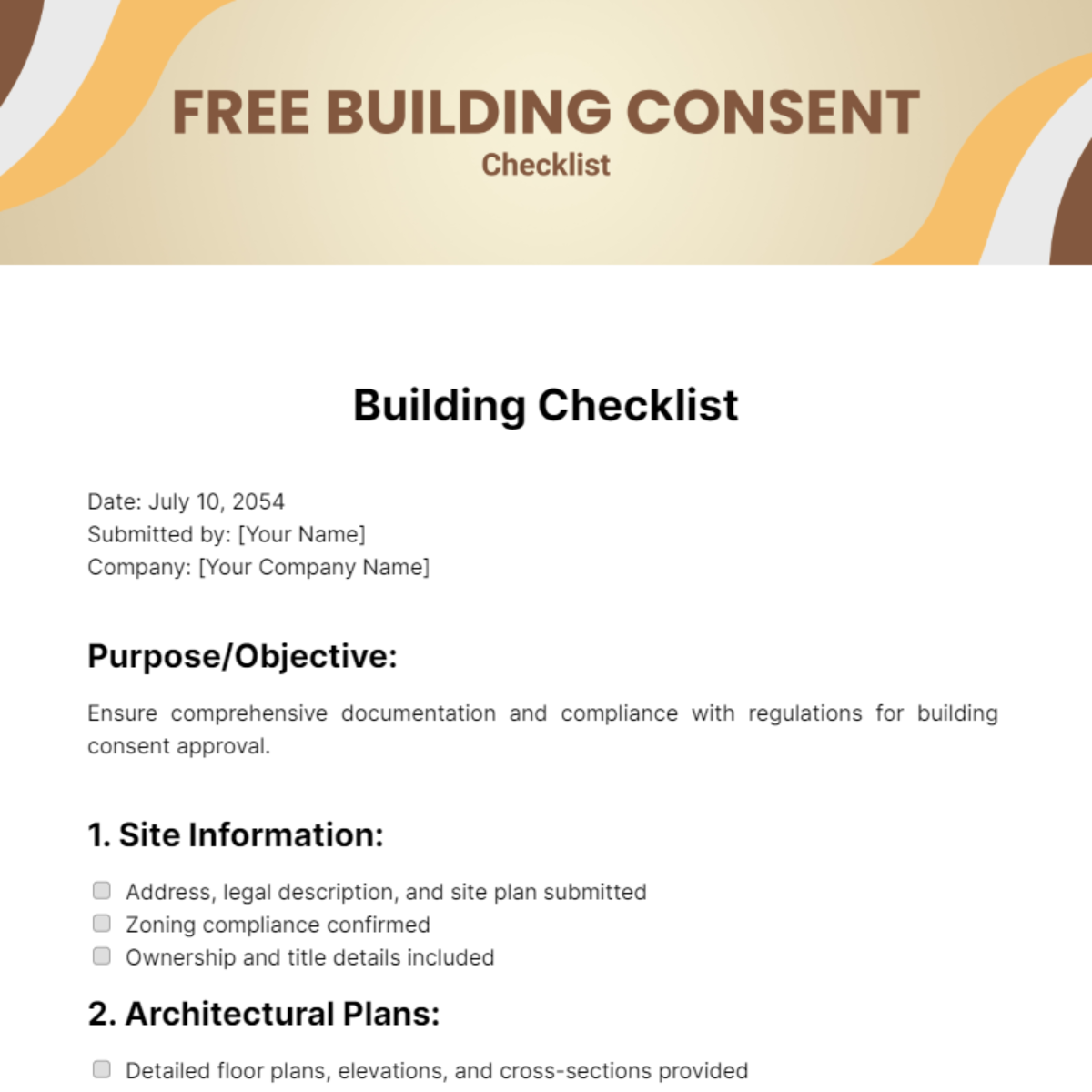 Free Building Consent Checklist Template