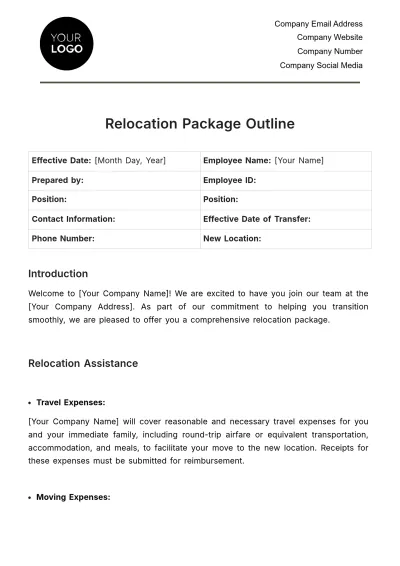 Free Relocation Package Outline HR Template to Edit Online
