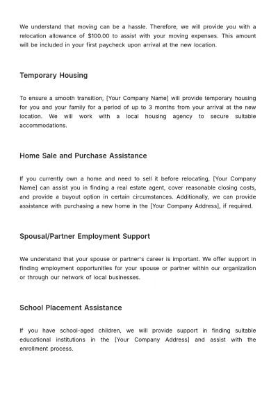Free Relocation Package Outline HR Template to Edit Online