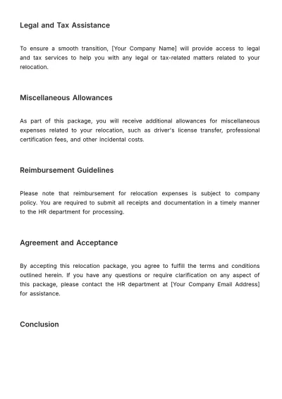 Free Relocation Package Outline HR Template to Edit Online