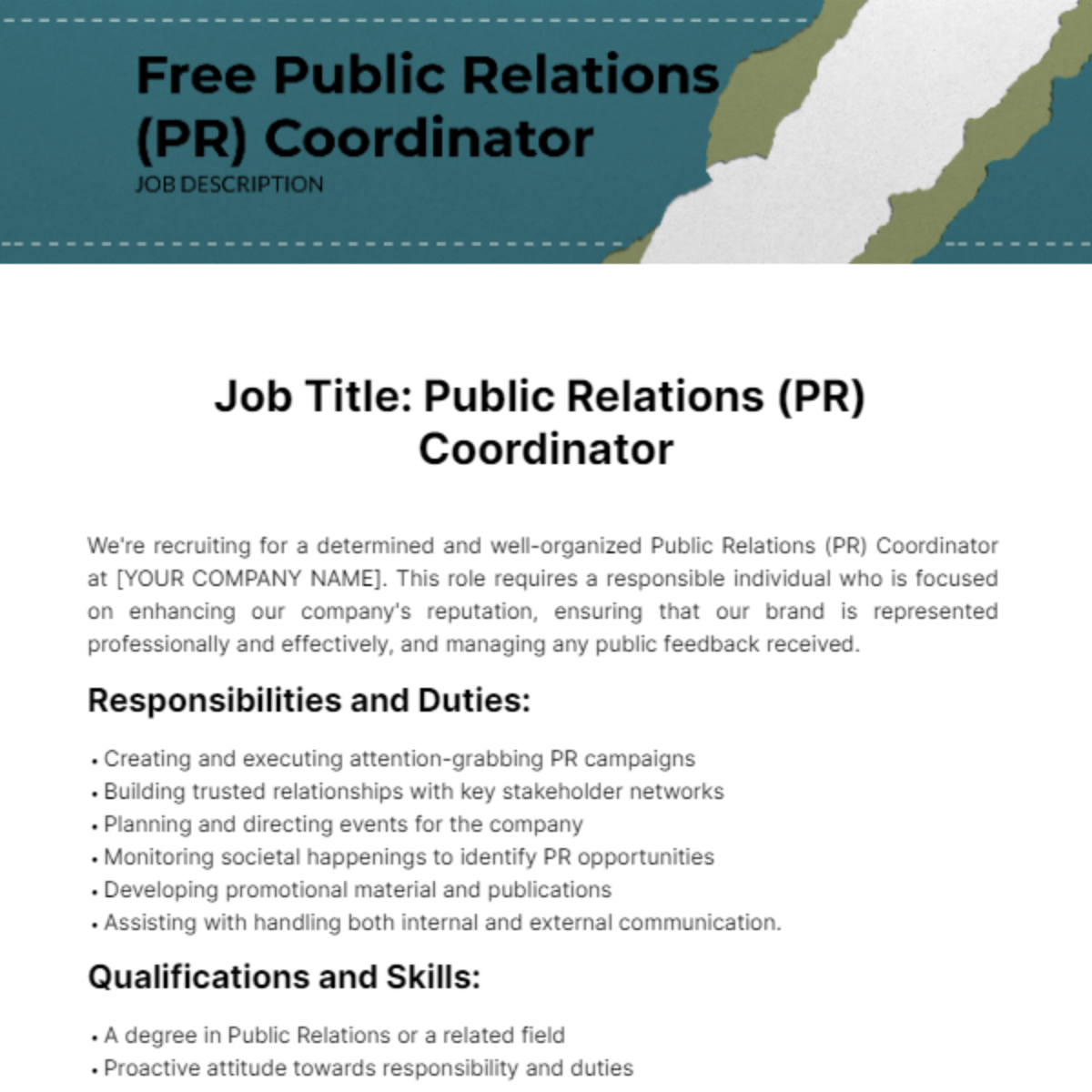 FREE Public Relations PR Job Description Templates Examples Edit 