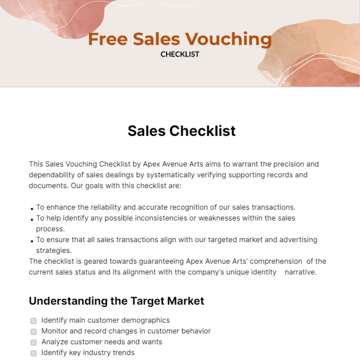 Sales Vouching Checklist Template