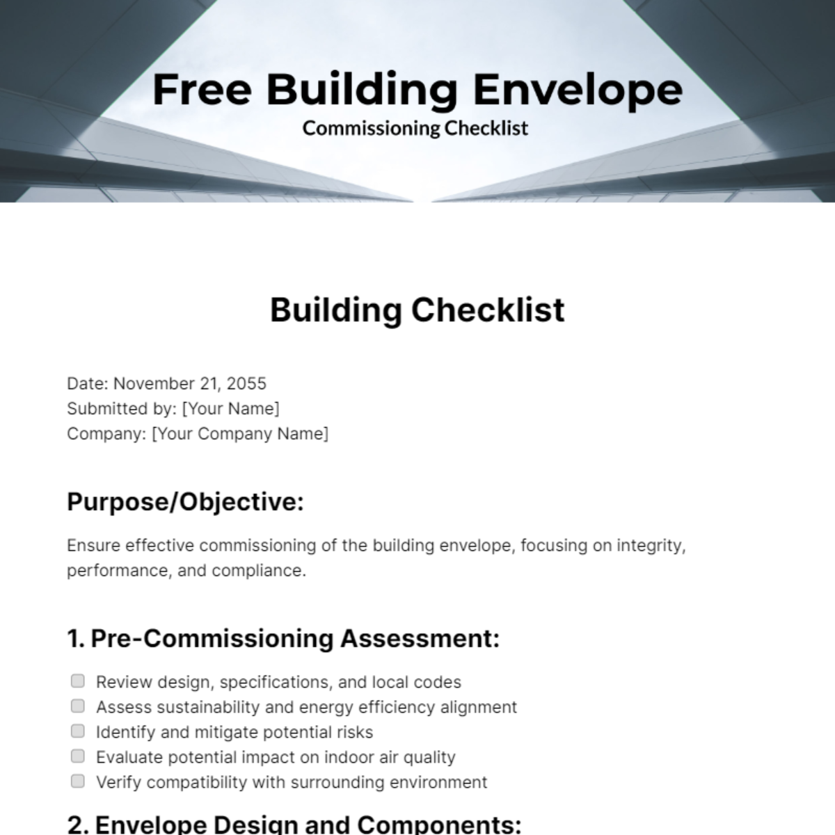 Free Building Envelope Commissioning Checklist Template