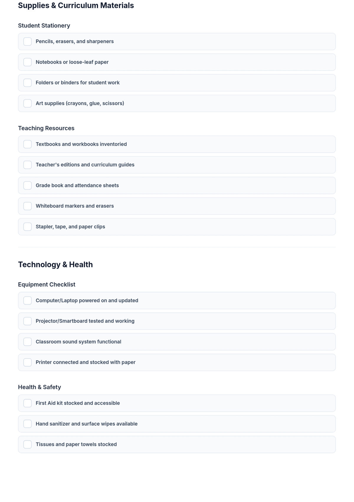 Free Back to School Classroom Checklist Template & AI Maker Free Back to School Classroom Checklist Template & AI Maker