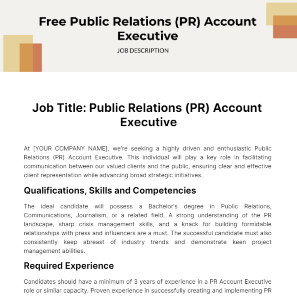 Public Relations PR Account Executive Job Description Template Edit 