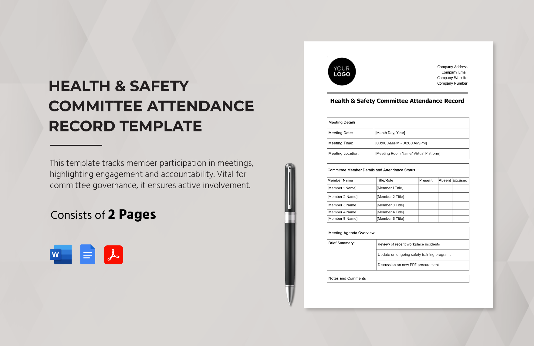 Health & Safety Committee Attendance Record Template