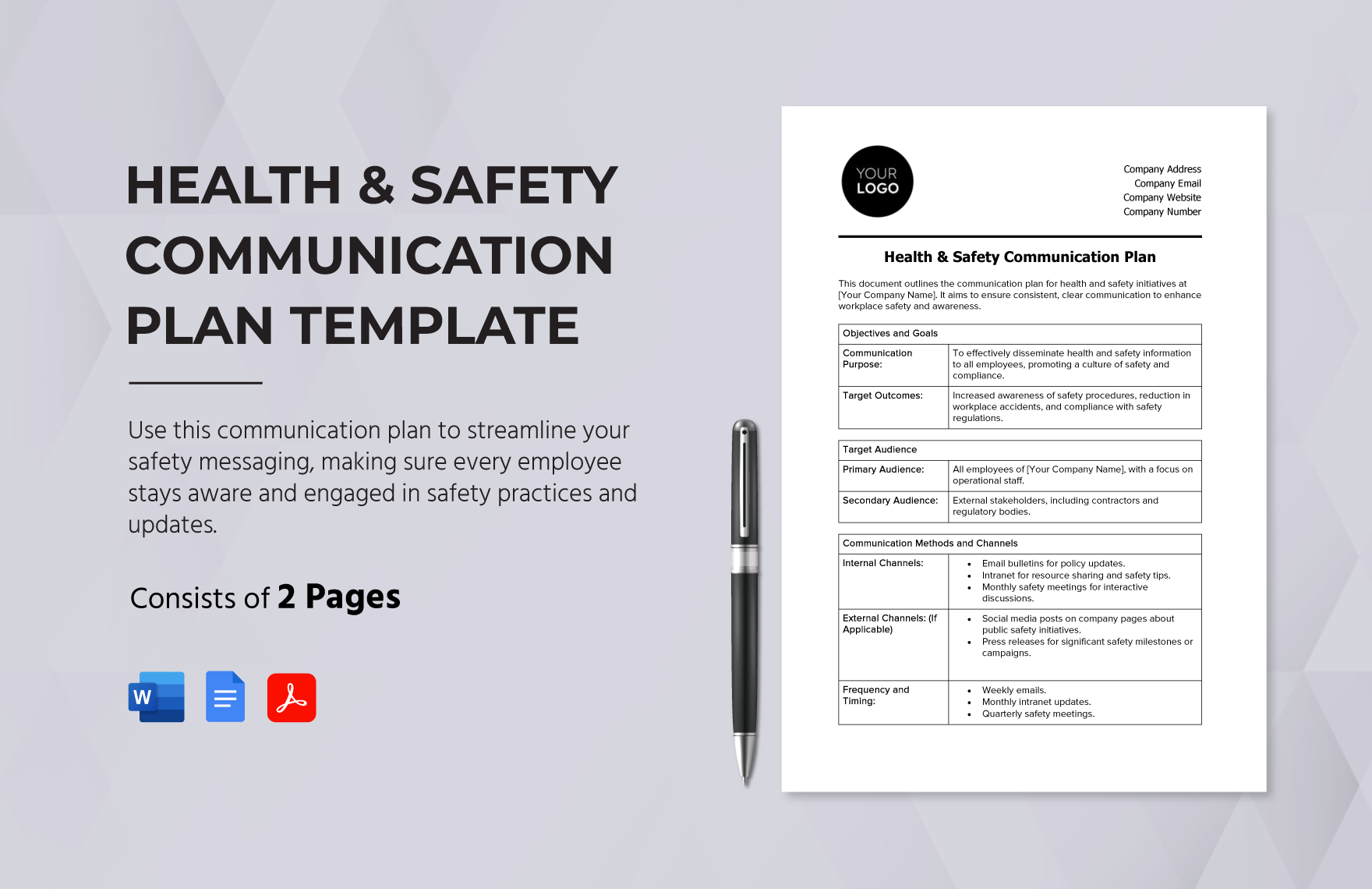 Health & Safety Communication Plan Template