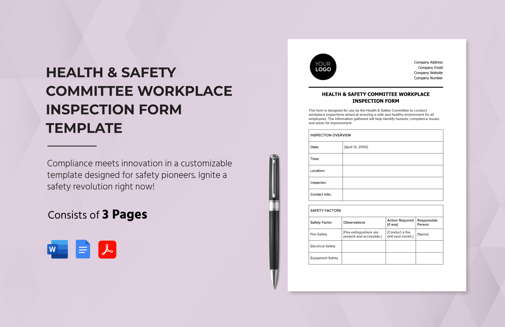 Health & Safety Committee Workplace Inspection Form Template