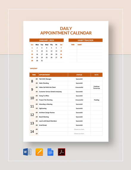 Doctor Appointment Calendar Template - Google Docs, Word, Apple Pages ...