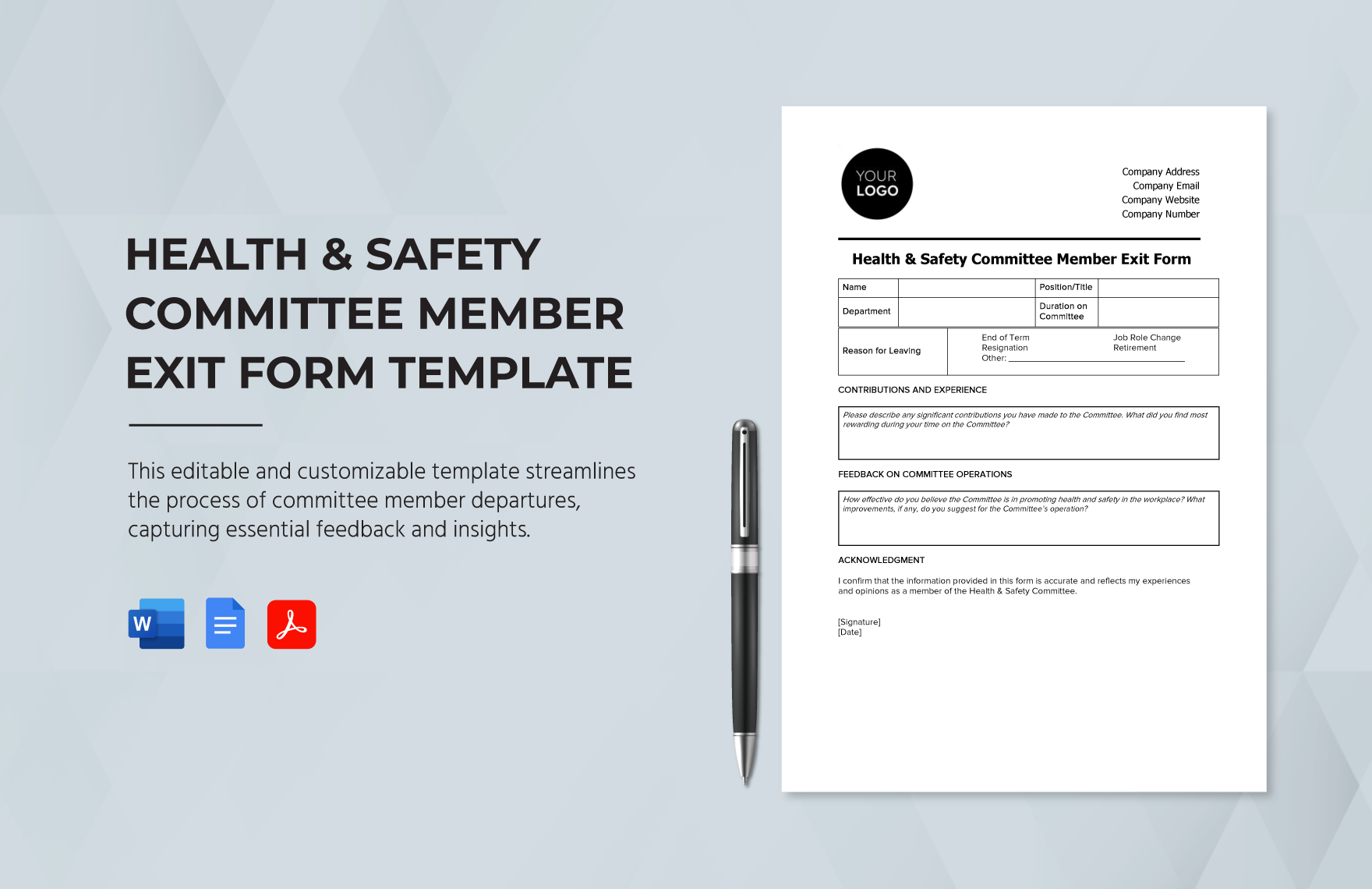 Health & Safety Committee Member Exit Form Template
