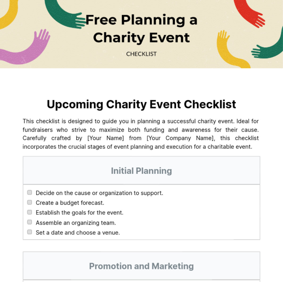 Free Planning a Charity Event Checklist Template