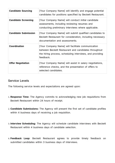 Free Recruitment Service Level Agreement HR Template to Edit Online