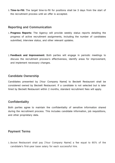 Free Recruitment Service Level Agreement HR Template to Edit Online