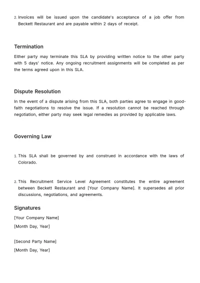 Free Recruitment Service Level Agreement HR Template to Edit Online