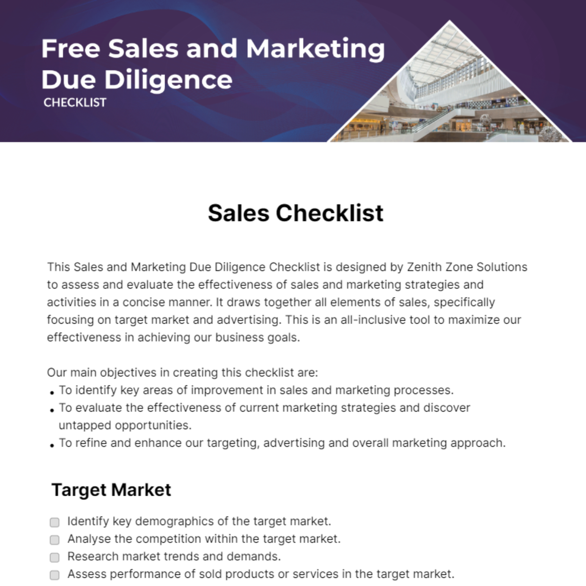 Sales and Marketing Due Diligence Checklist Template