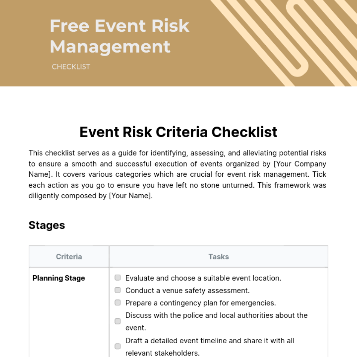 Event Risk Management Checklist Template