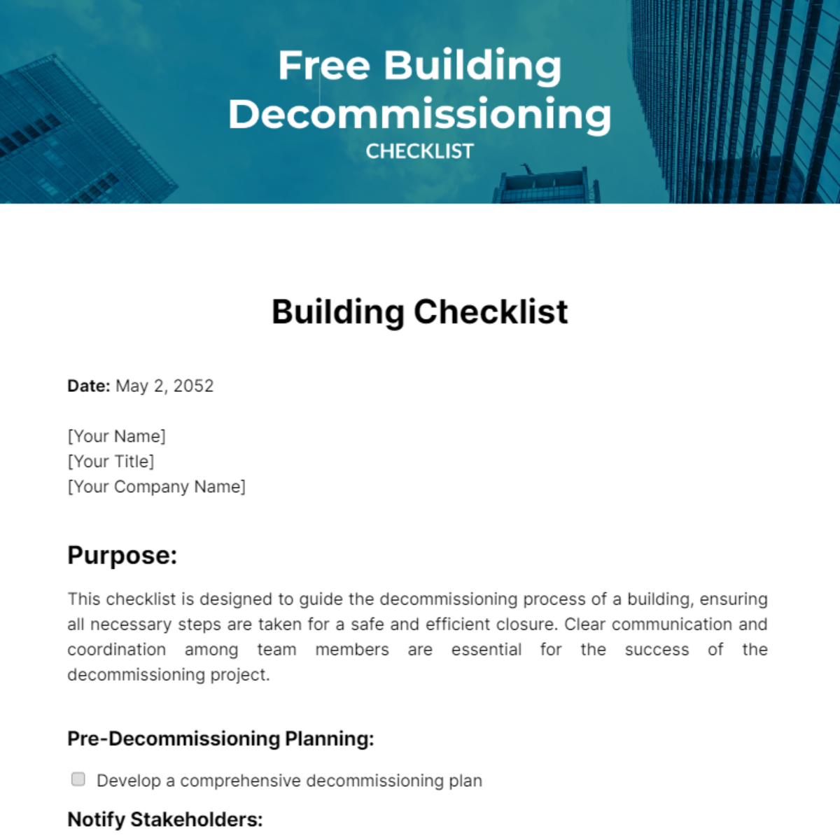 Building Decommissioning Checklist Template