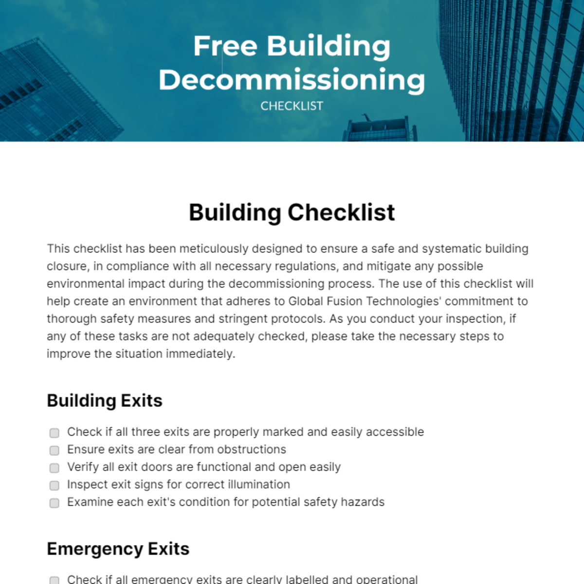 Building Decommissioning Checklist - Edit Online & Download Example