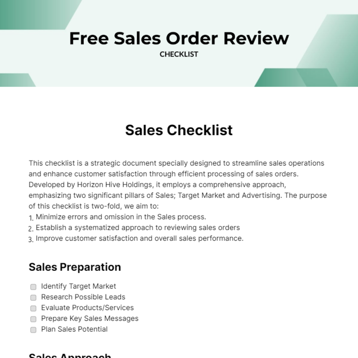 Sales Order Review Checklist Template