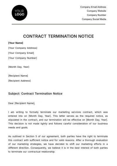 Free Contract Termination Notice HR Template to Edit Online