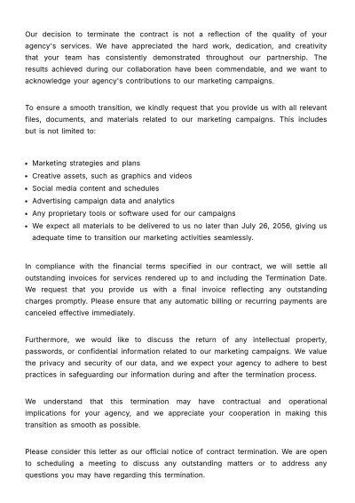 Free Contract Termination Notice HR Template to Edit Online