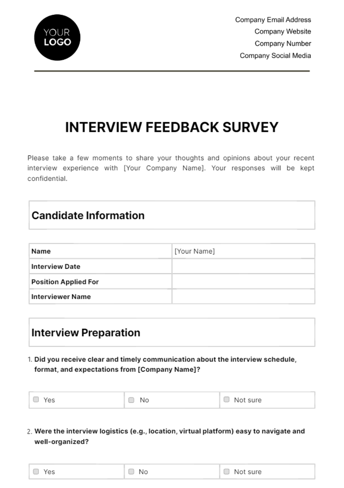 Free Interview Feedback Survey HR Template