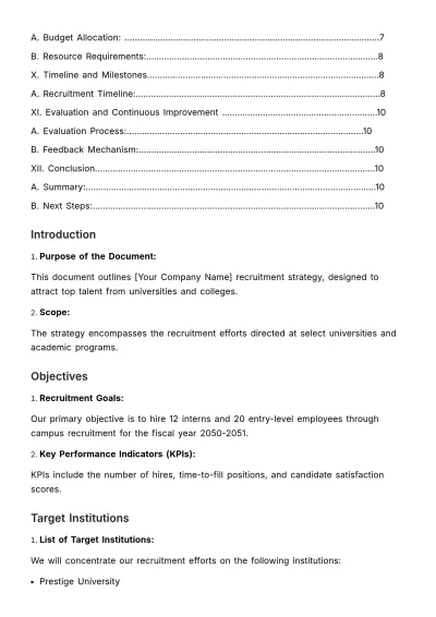 Free Campus Recruitment Strategy Document HR Template to Edit Online