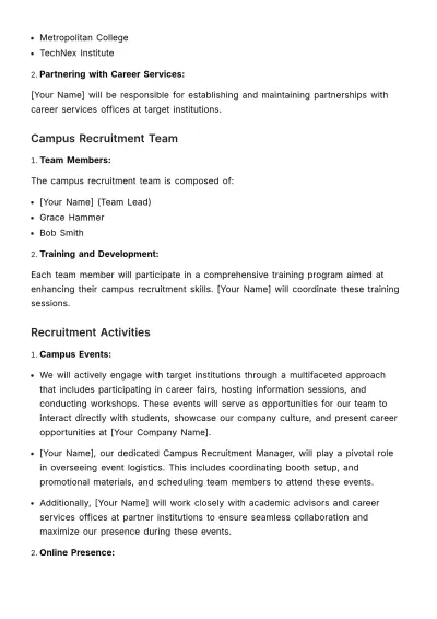 Free Campus Recruitment Strategy Document HR Template to Edit Online