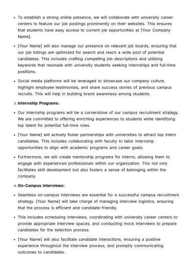 Free Campus Recruitment Strategy Document HR Template to Edit Online