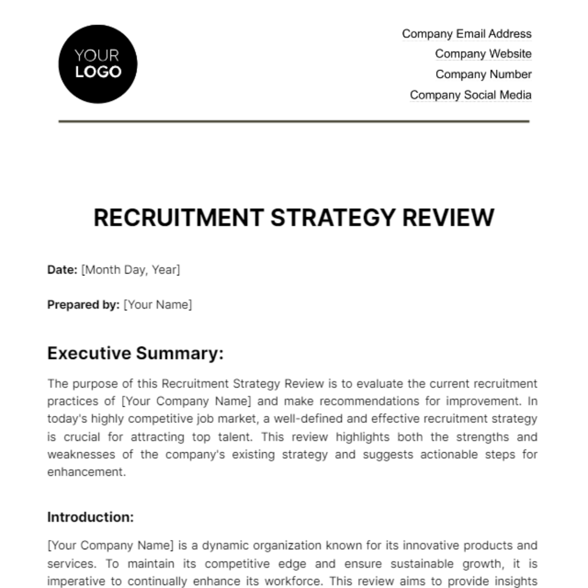 Recruitment Strategy Review HR Template - Edit Online & Download