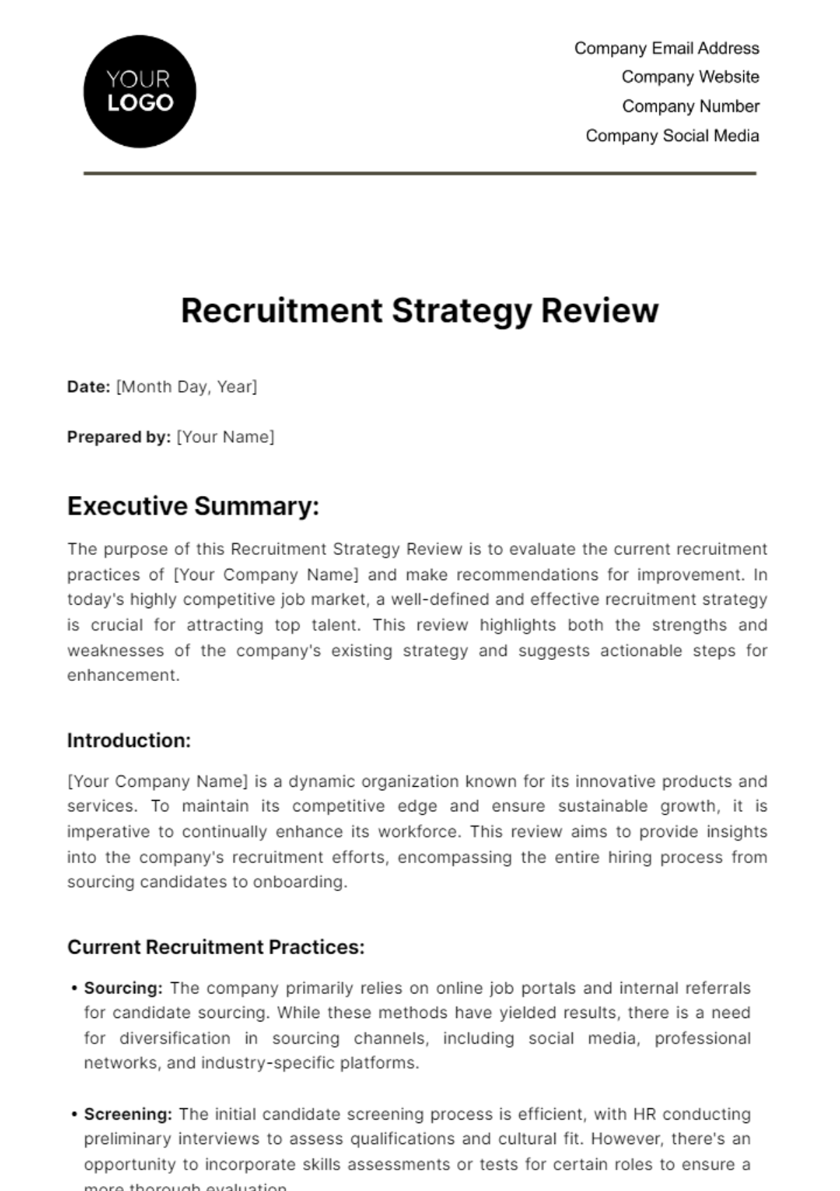Recruitment Strategy Review HR Template