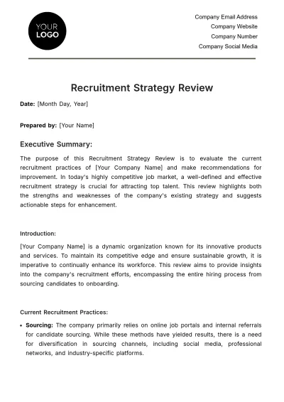 Free Recruitment Strategy Review HR Template to Edit Online