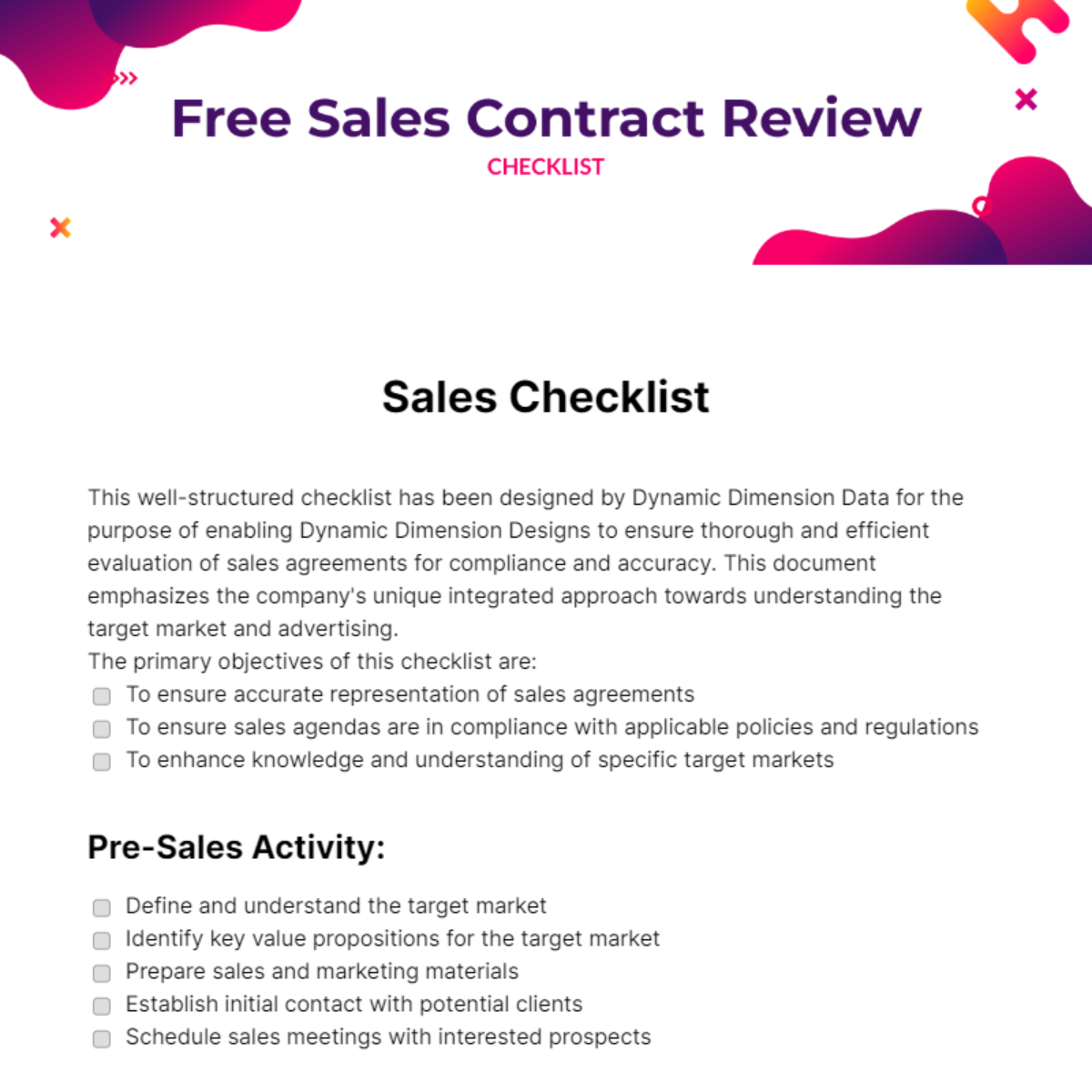 Sales Contract Review Checklist Template